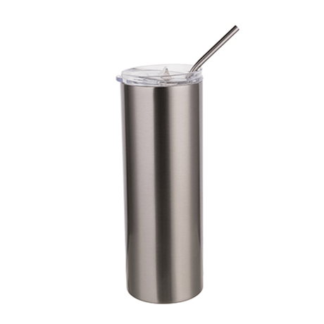 HPN SubliCraft 20 oz. Silver Sublimation Stainless Steel Skinny Tumbler with Straw - HeatPressNation