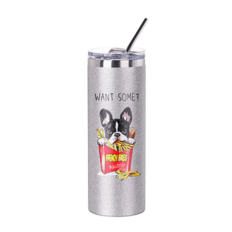 HPN SubliCraft 20 oz. Glitter Silver Sublimation Stainless Steel Skinny Tumbler with Straw - HeatPressNation